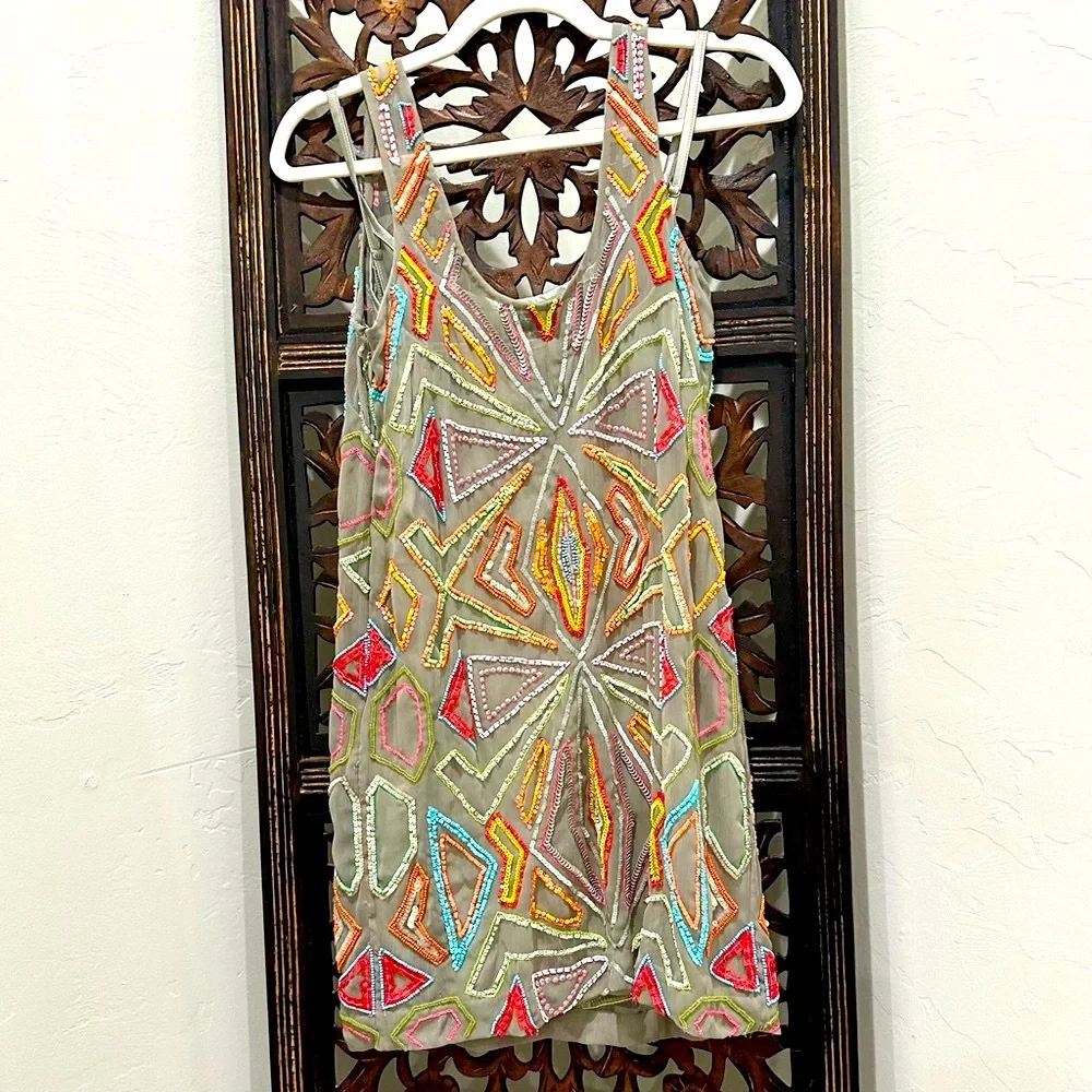 Bebe Geometric Patterned Sequined Slip Dress - Picture 6 of 15